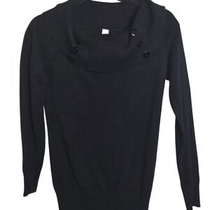 Cowl Neck Sweater Black Fitted Button Knit Long Sleeve Work Office Y2K Aesthetic